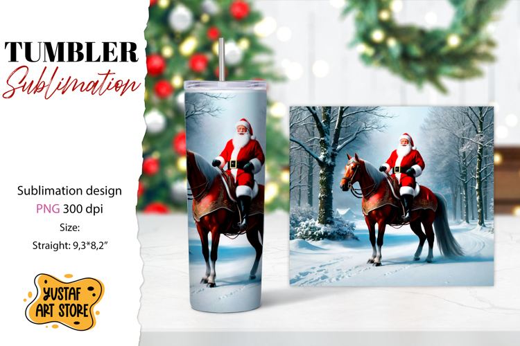 Christmas tumbler sublimation.Santa Claus and horse tumbler