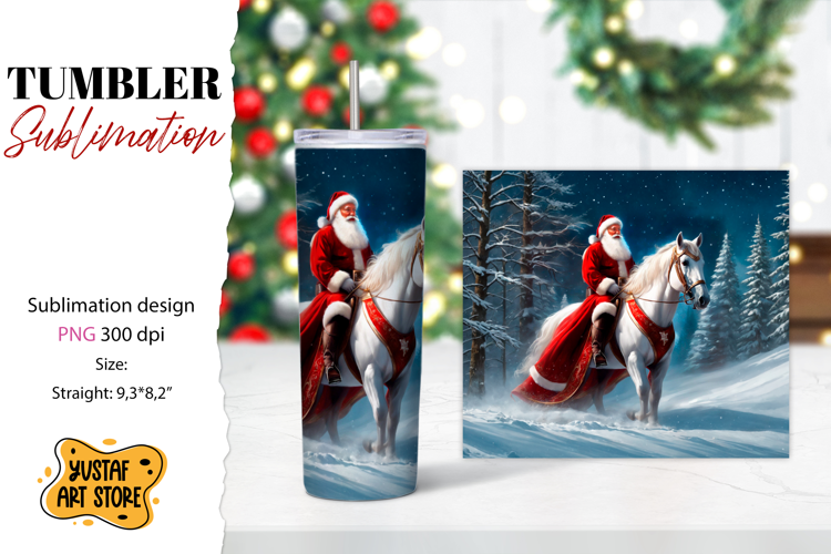 Christmas tumbler sublimation.Santa Claus and horse tumbler