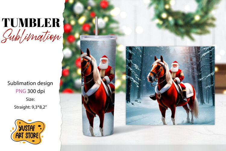 Christmas tumbler sublimation.Santa Claus and horse tumbler example image 1