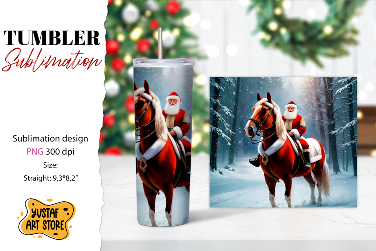 Christmas tumbler sublimation.Santa Claus and horse tumbler