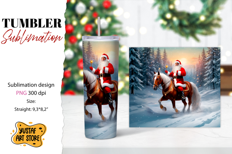 Christmas tumbler sublimation.Santa Claus and horse tumbler