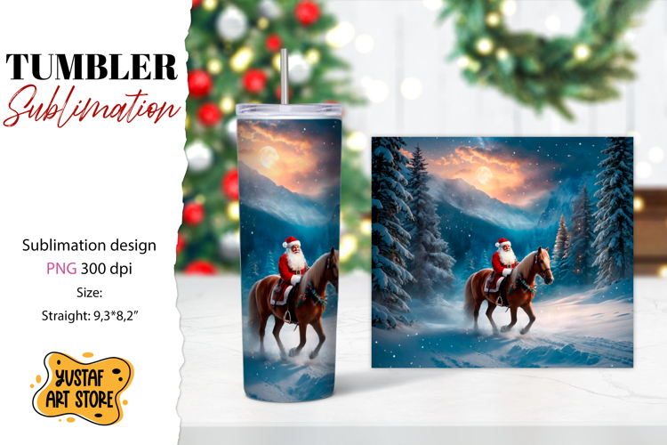 Christmas tumbler sublimation.Santa Claus and horse tumbler