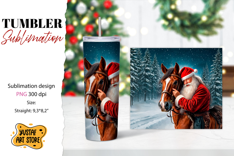 Christmas tumbler sublimation.Santa Claus and horse tumbler