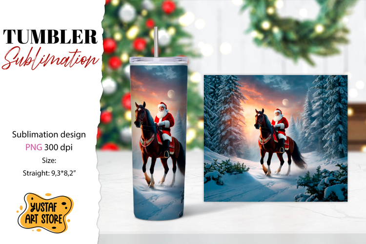 Christmas tumbler sublimation.Santa Claus and horse tumbler