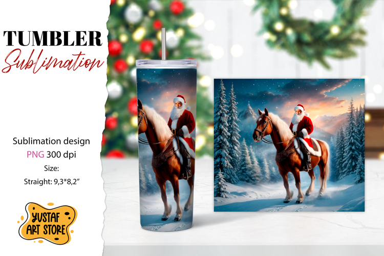Christmas tumbler sublimation.Santa Claus and horse tumbler