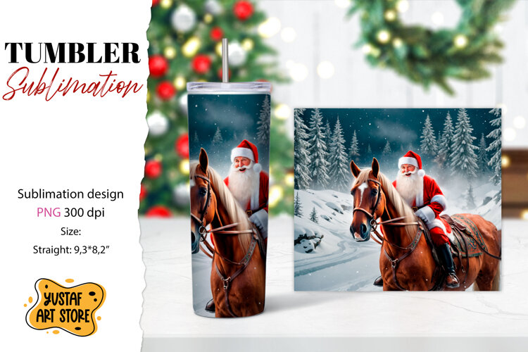 Christmas tumbler sublimation.Santa Claus and horse tumbler example image 1