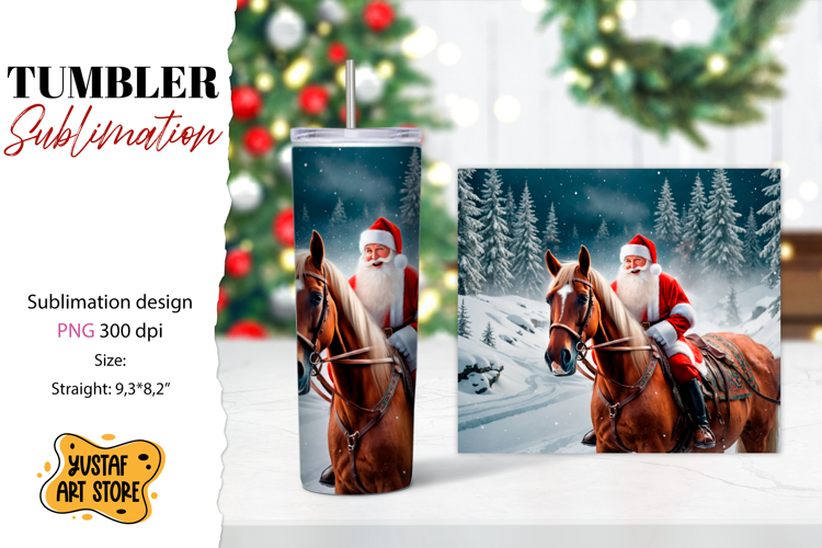 Christmas tumbler sublimation.Santa Claus and horse tumbler