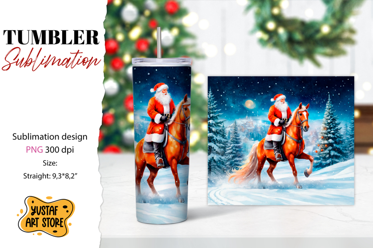 Christmas tumbler sublimation.Santa Claus and horse tumbler