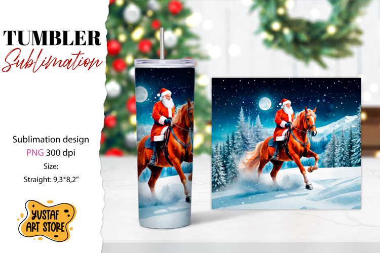 Christmas tumbler sublimation.Santa Claus and horse tumbler