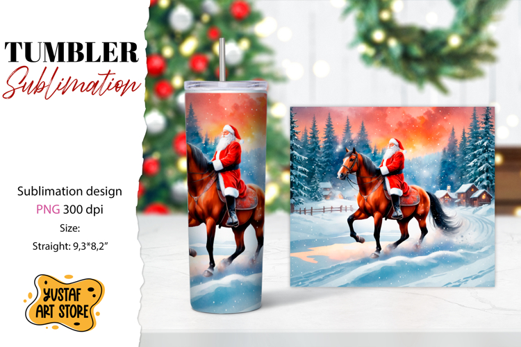 Christmas tumbler sublimation.Santa Claus and horse tumbler