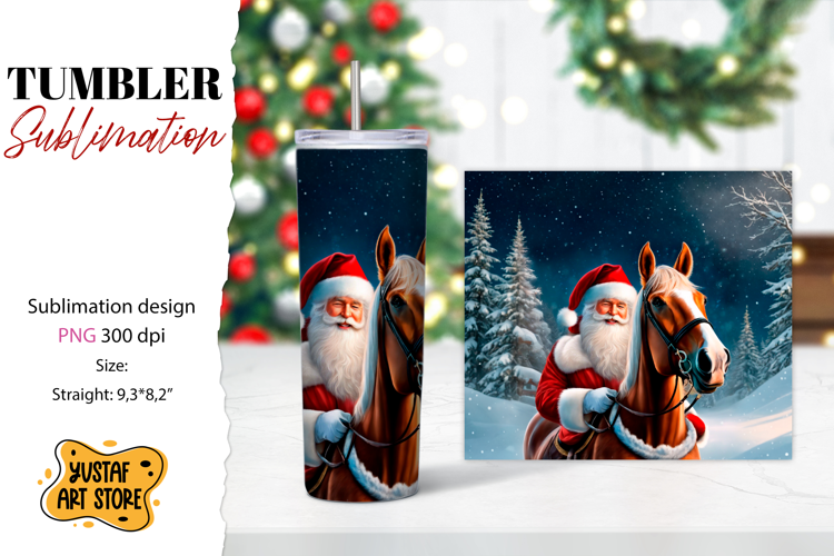 Christmas tumbler sublimation.Santa Claus and horse tumbler
