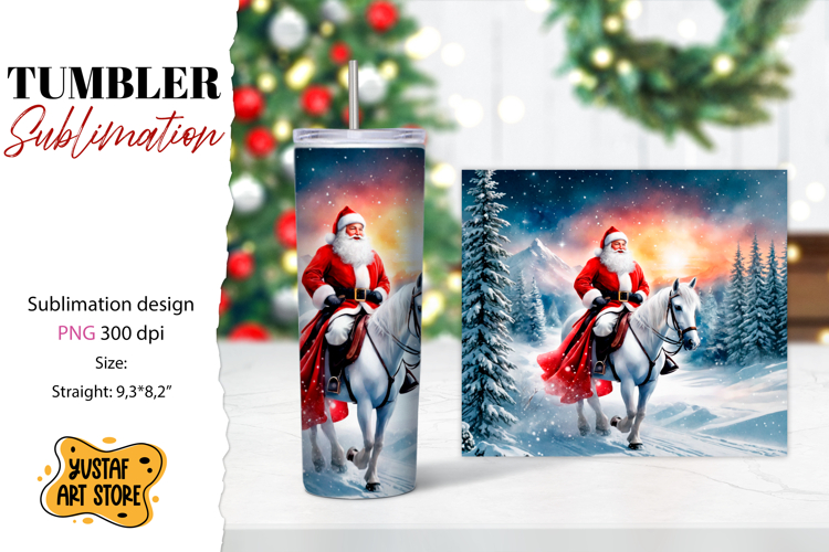Christmas tumbler sublimation.Santa Claus and horse tumbler