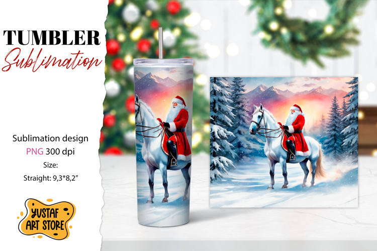 Christmas tumbler sublimation.Santa Claus and horse tumbler