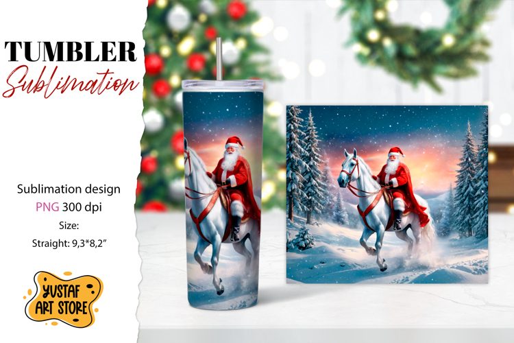 Christmas tumbler sublimation.Santa Claus and horse tumbler
