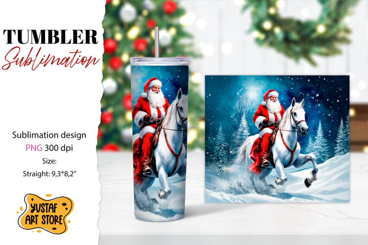 Christmas tumbler sublimation.Santa Claus and horse tumbler