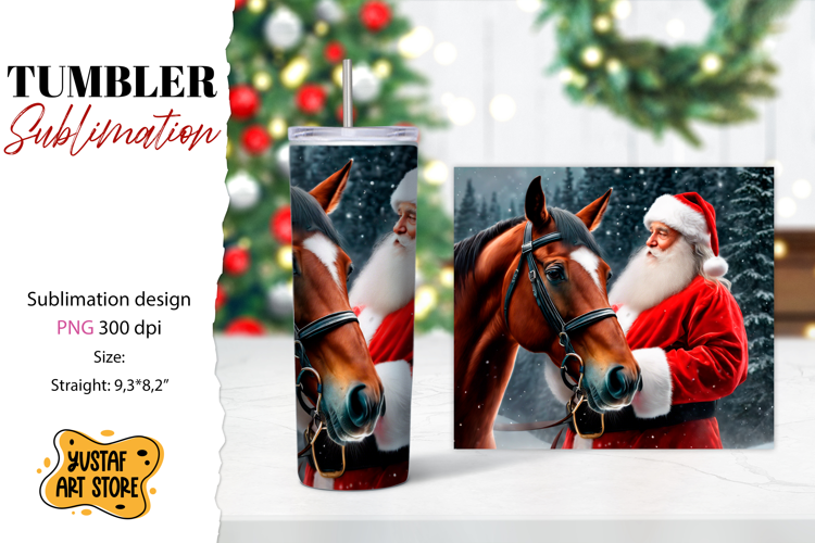 Christmas tumbler sublimation.Santa Claus and horse tumbler