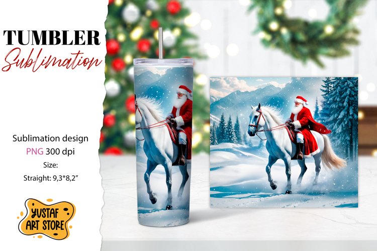 Christmas tumbler sublimation.Santa Claus and horse tumbler