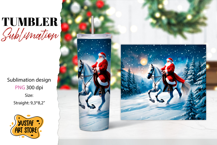 Christmas tumbler sublimation.Santa Claus and horse tumbler