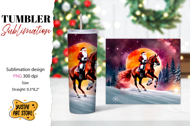 Christmas tumbler sublimation.Santa Claus and horse tumbler