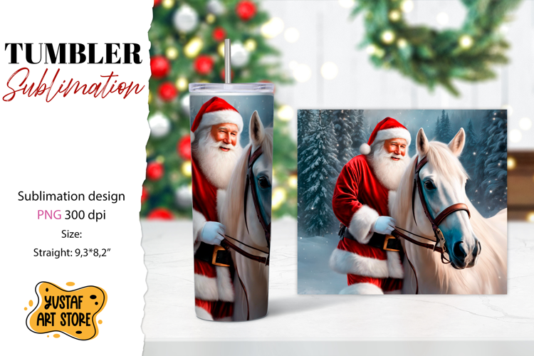 Christmas tumbler sublimation.Santa Claus and horse tumbler