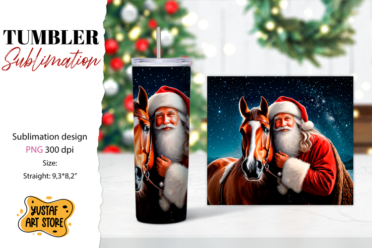 Christmas tumbler sublimation.Santa Claus and horse tumbler
