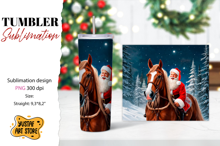 Christmas tumbler sublimation.Santa Claus and horse tumbler