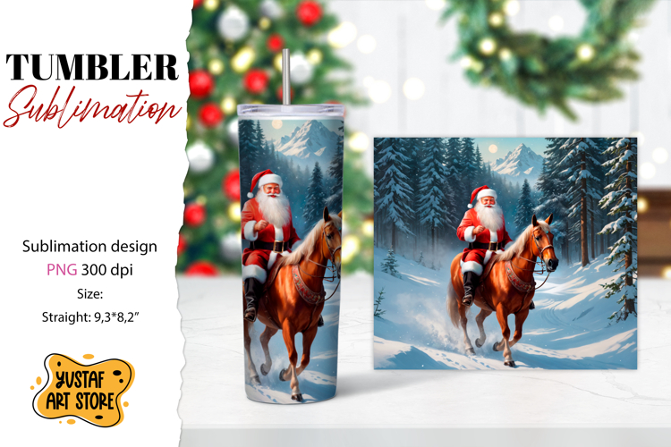 Christmas tumbler sublimation.Santa Claus and horse tumbler
