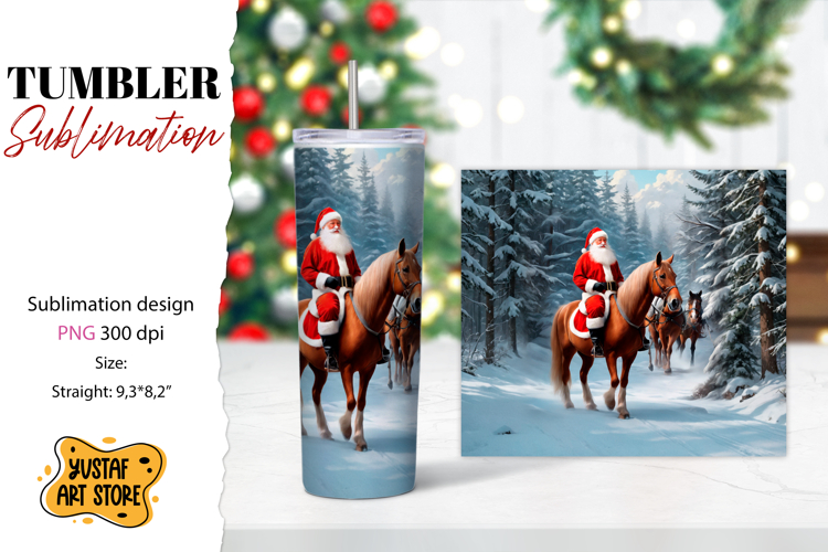 Christmas tumbler sublimation.Santa Claus and horse tumbler