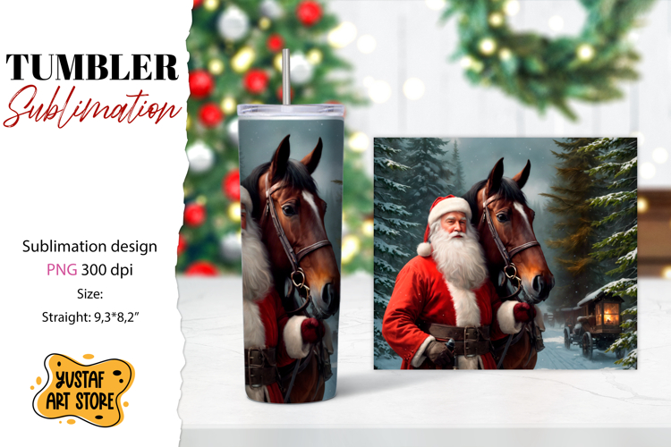 Christmas tumbler sublimation.Santa Claus and horse tumbler