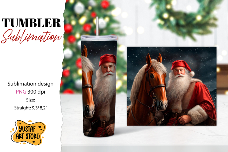 Christmas tumbler sublimation.Santa Claus and horse tumbler