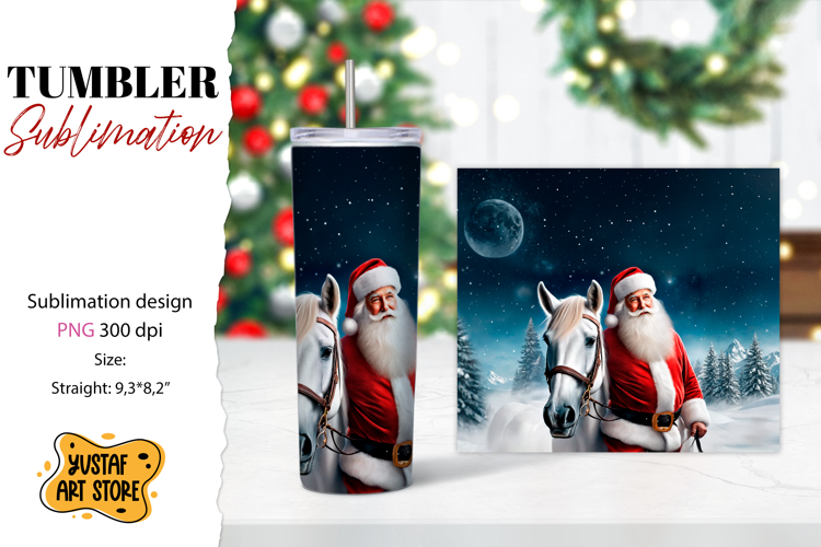 Christmas tumbler sublimation.Santa Claus and horse tumbler
