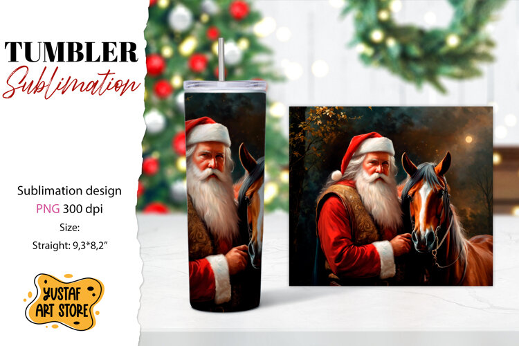 Christmas tumbler sublimation.Santa Claus and horse tumbler example image 1
