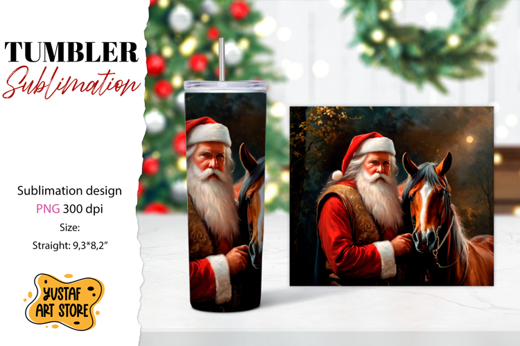 Christmas tumbler sublimation.Santa Claus and horse tumbler