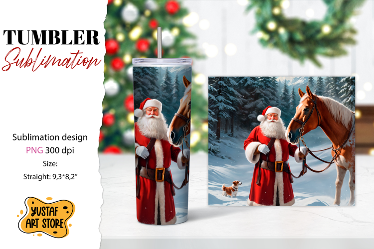 Christmas tumbler sublimation.Santa Claus and horse tumbler