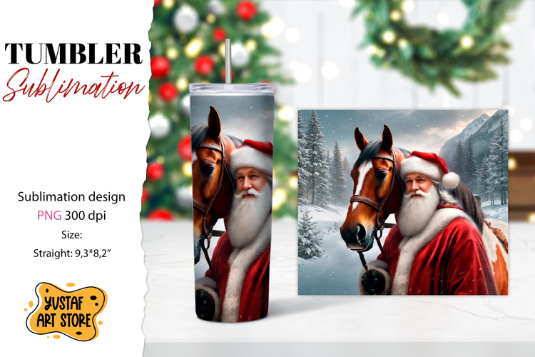 Christmas tumbler sublimation.Santa Claus and horse tumbler