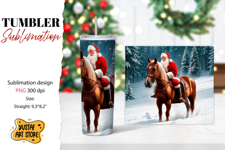 Christmas tumbler sublimation.Santa Claus and horse tumbler example image 1