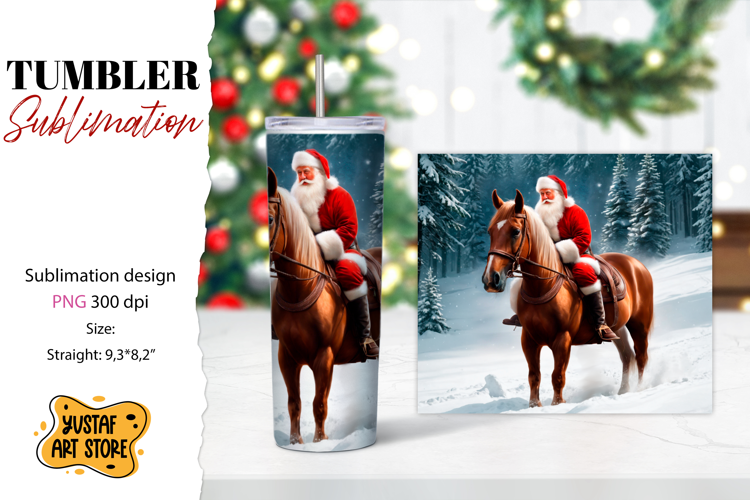 Christmas tumbler sublimation.Santa Claus and horse tumbler