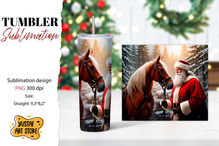 Christmas tumbler sublimation.Santa Claus and horse tumbler example image 1