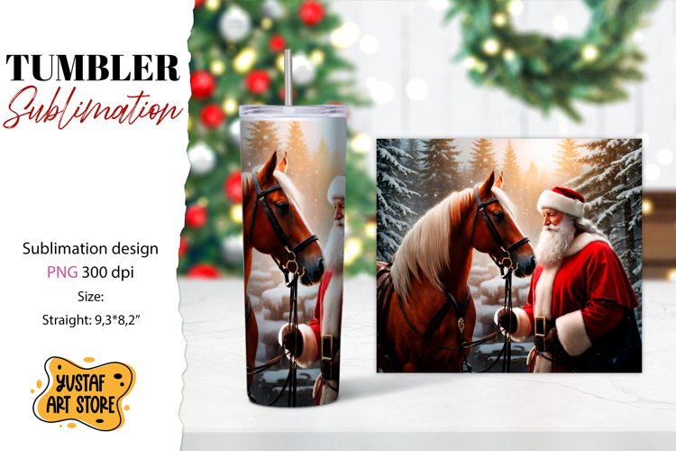 Christmas tumbler sublimation.Santa Claus and horse tumbler