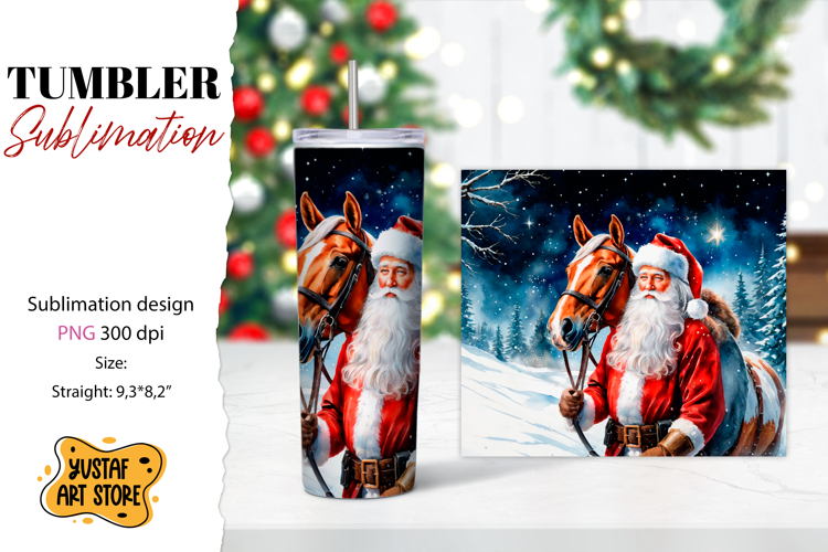 Christmas tumbler sublimation.Santa Claus and horse tumbler