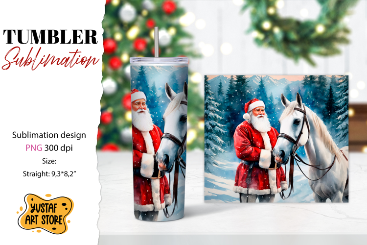 Christmas tumbler sublimation.Santa Claus and horse tumbler