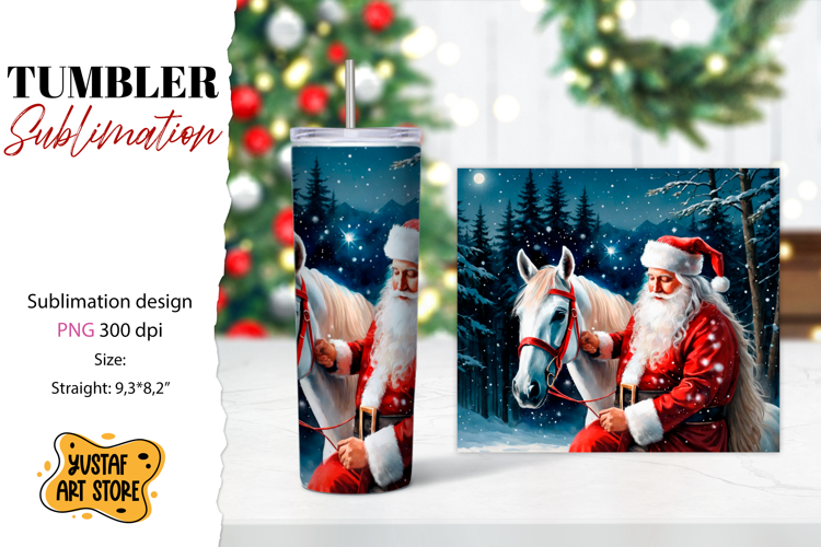 Christmas tumbler sublimation.Santa Claus and horse tumbler