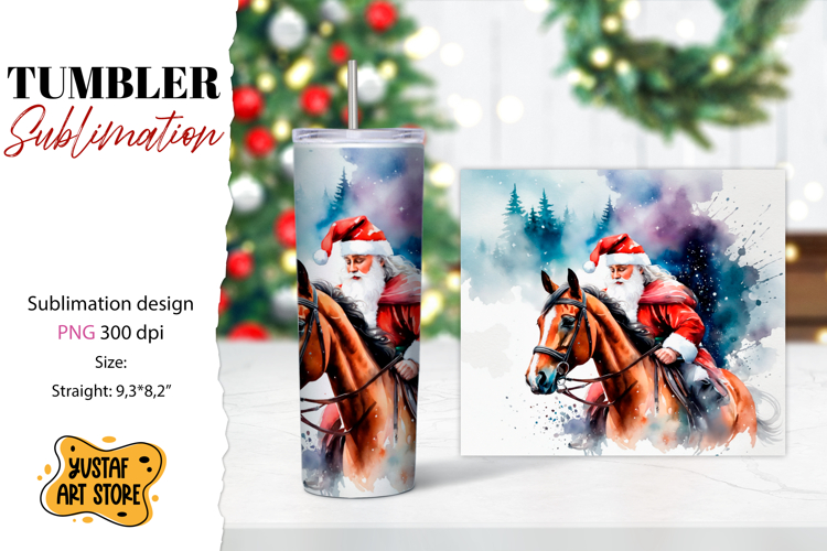 Christmas tumbler sublimation.Santa Claus and horse tumbler