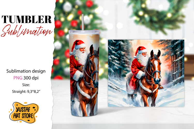 Christmas tumbler sublimation.Santa Claus and horse tumbler