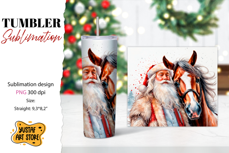 Christmas tumbler sublimation.Santa Claus and horse tumbler