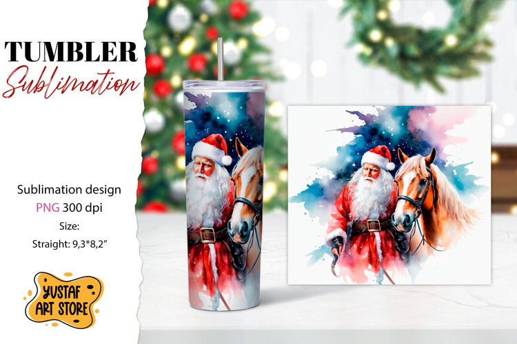 Christmas tumbler sublimation.Santa Claus and horse tumbler