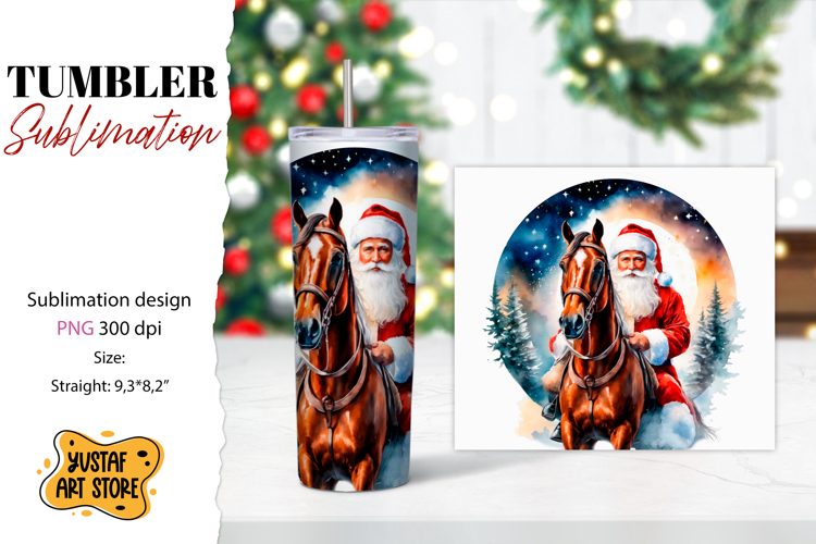 Christmas tumbler sublimation.Santa Claus and horse tumbler