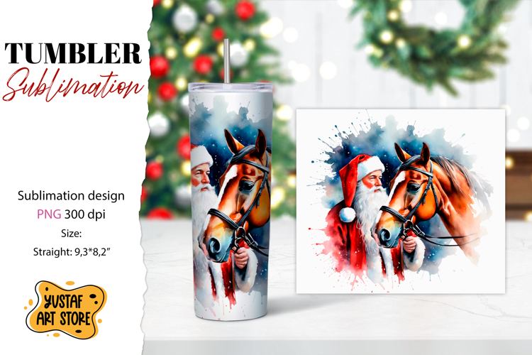 Christmas tumbler sublimation.Santa Claus and horse tumbler