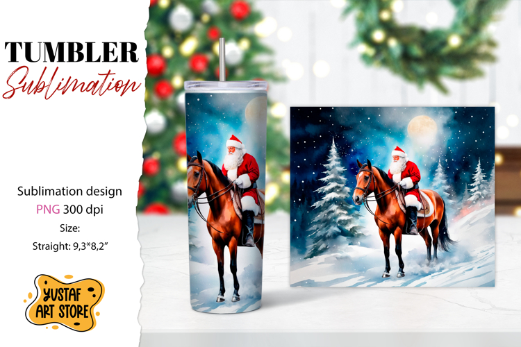 Christmas tumbler sublimation.Santa Claus and horse tumbler