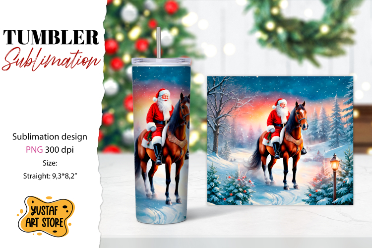 Christmas tumbler sublimation.Santa Claus and horse tumbler